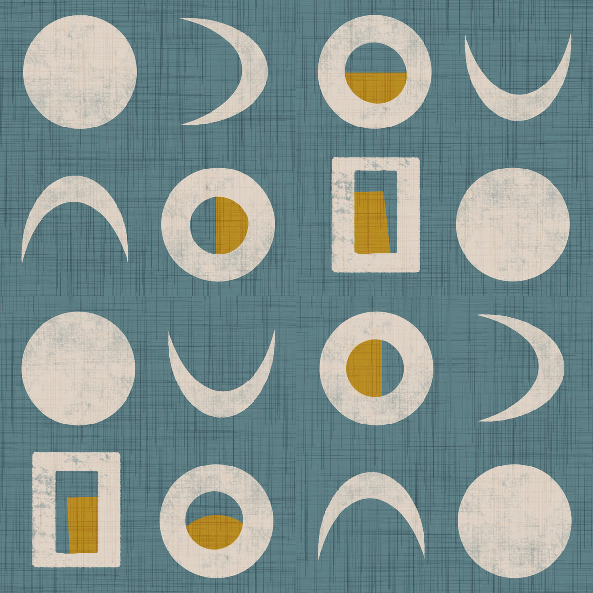 Dusty Teal Moon Phase Wallpaper Mid Century Wallpaper⁠ in your room — zoomed
