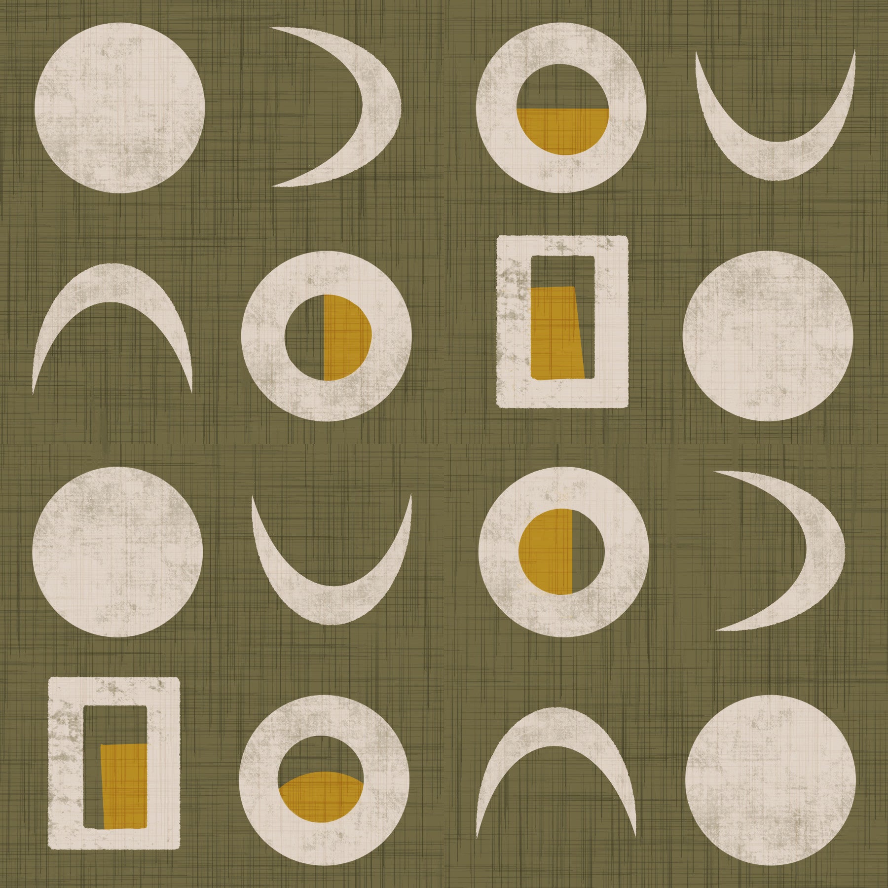 Olive Green Moon Phase Wallpaper Mid Century Wallpaper⁠