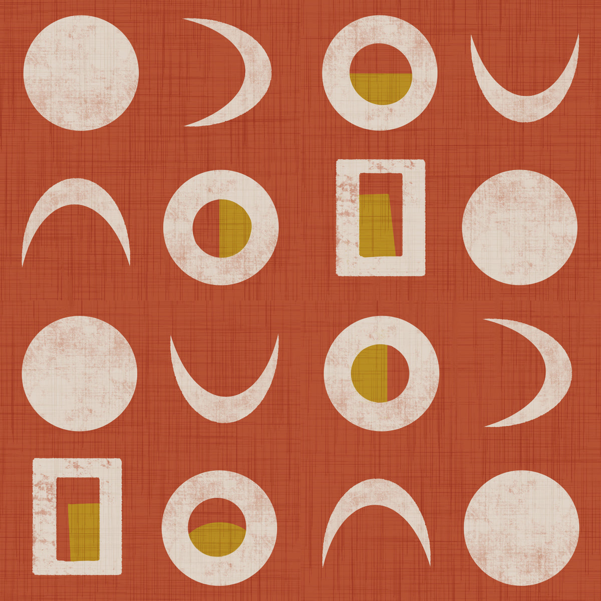 Rust Red Moon Phase Wallpaper Mid Century Wallpaper⁠ in your room — zoomed