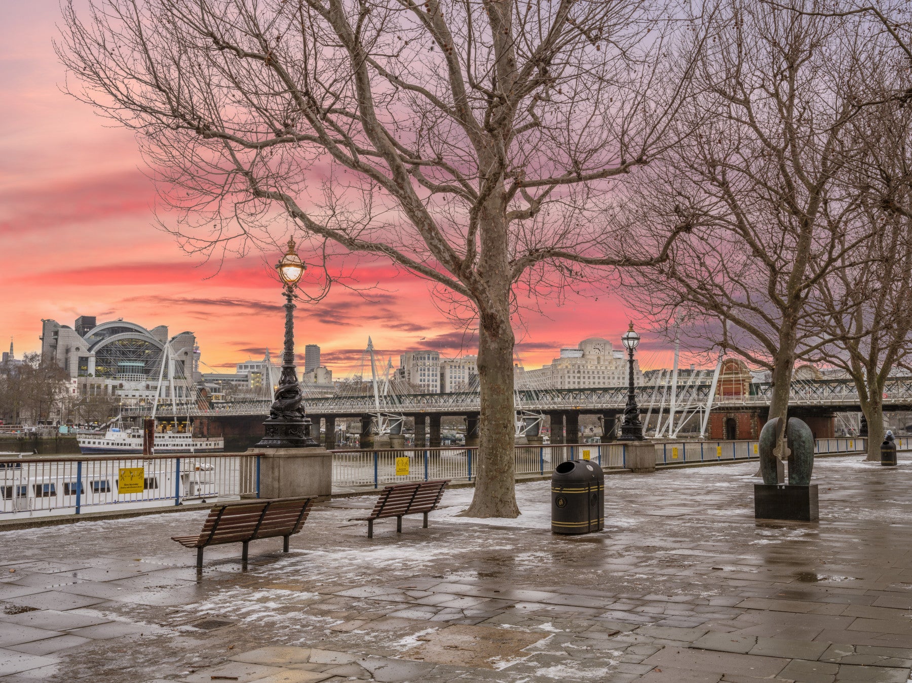 Fiery Dusk Over London Embankment Wall Mural