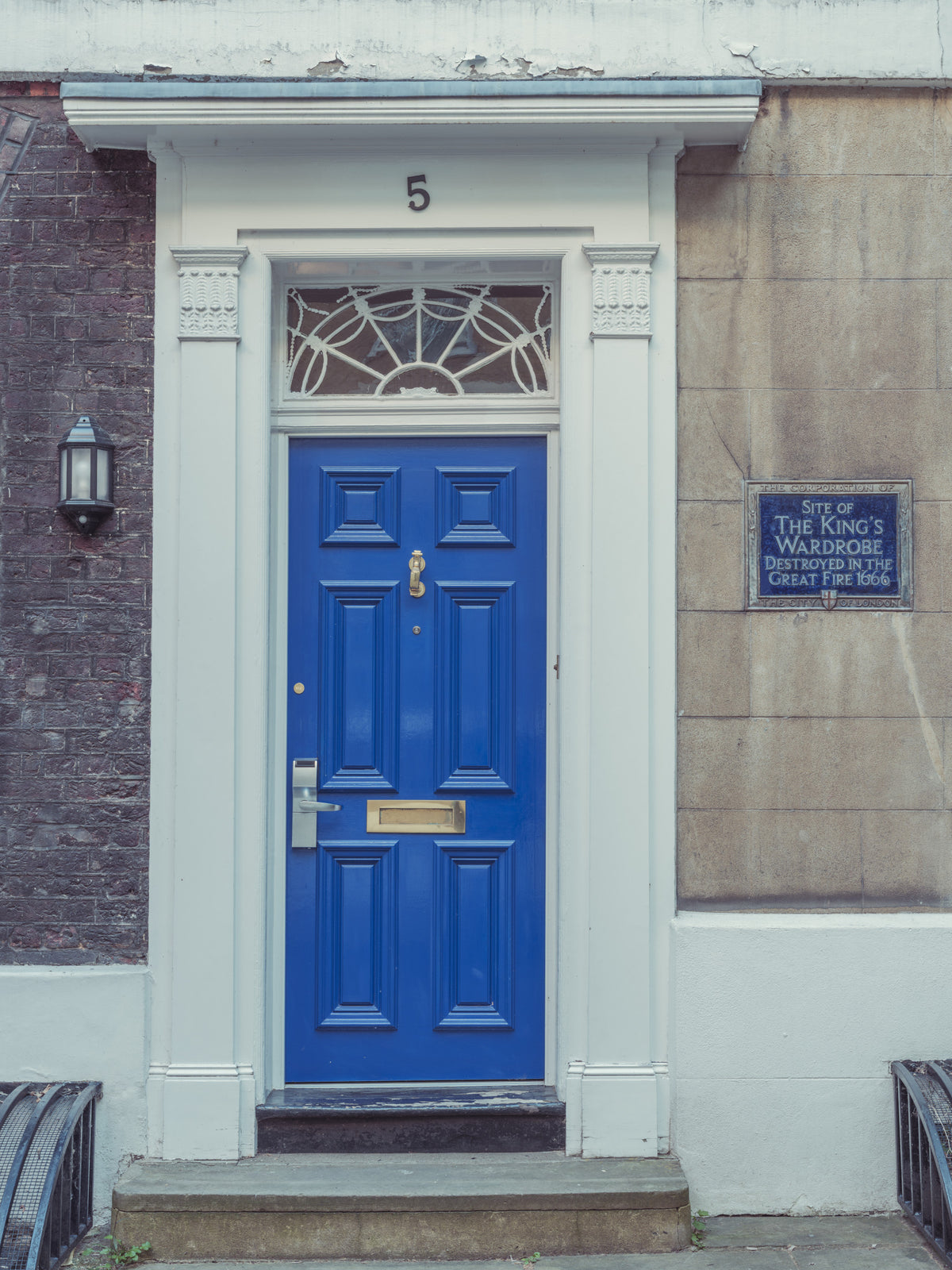 Traditional Blue Door and Brick Architecture Wall Mural in your room — zoomed