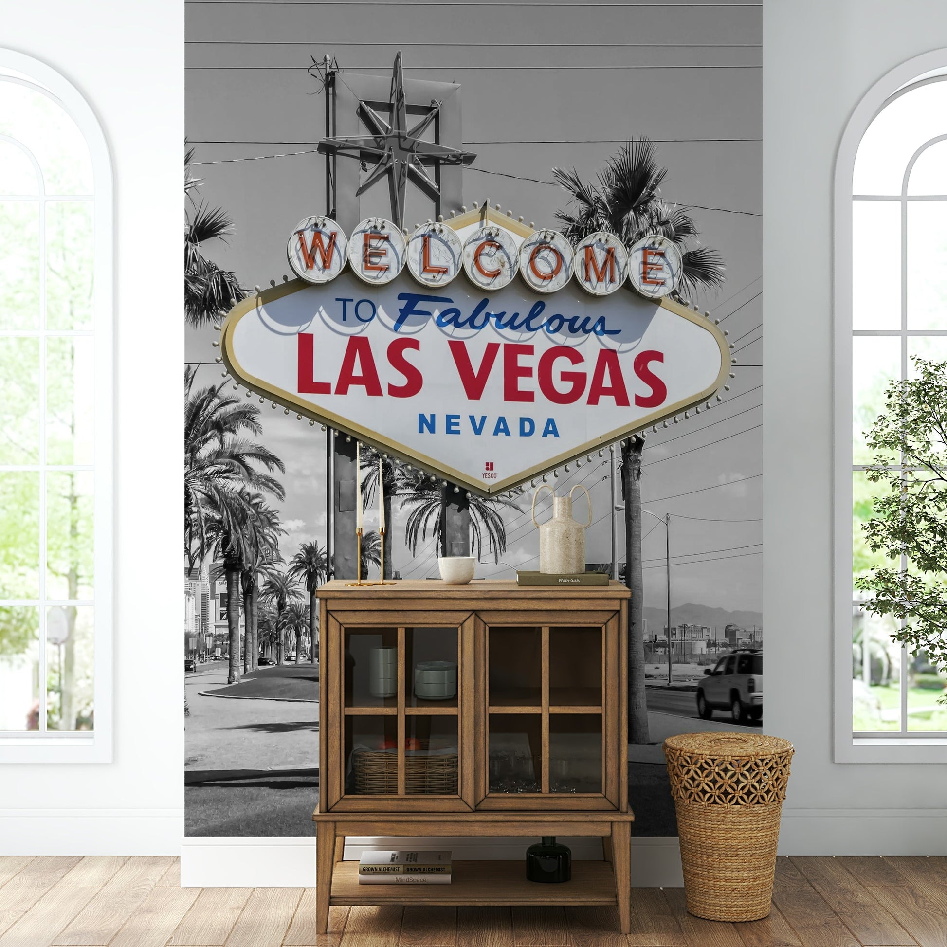 Colorful pop art mural of Las Vegas sign

