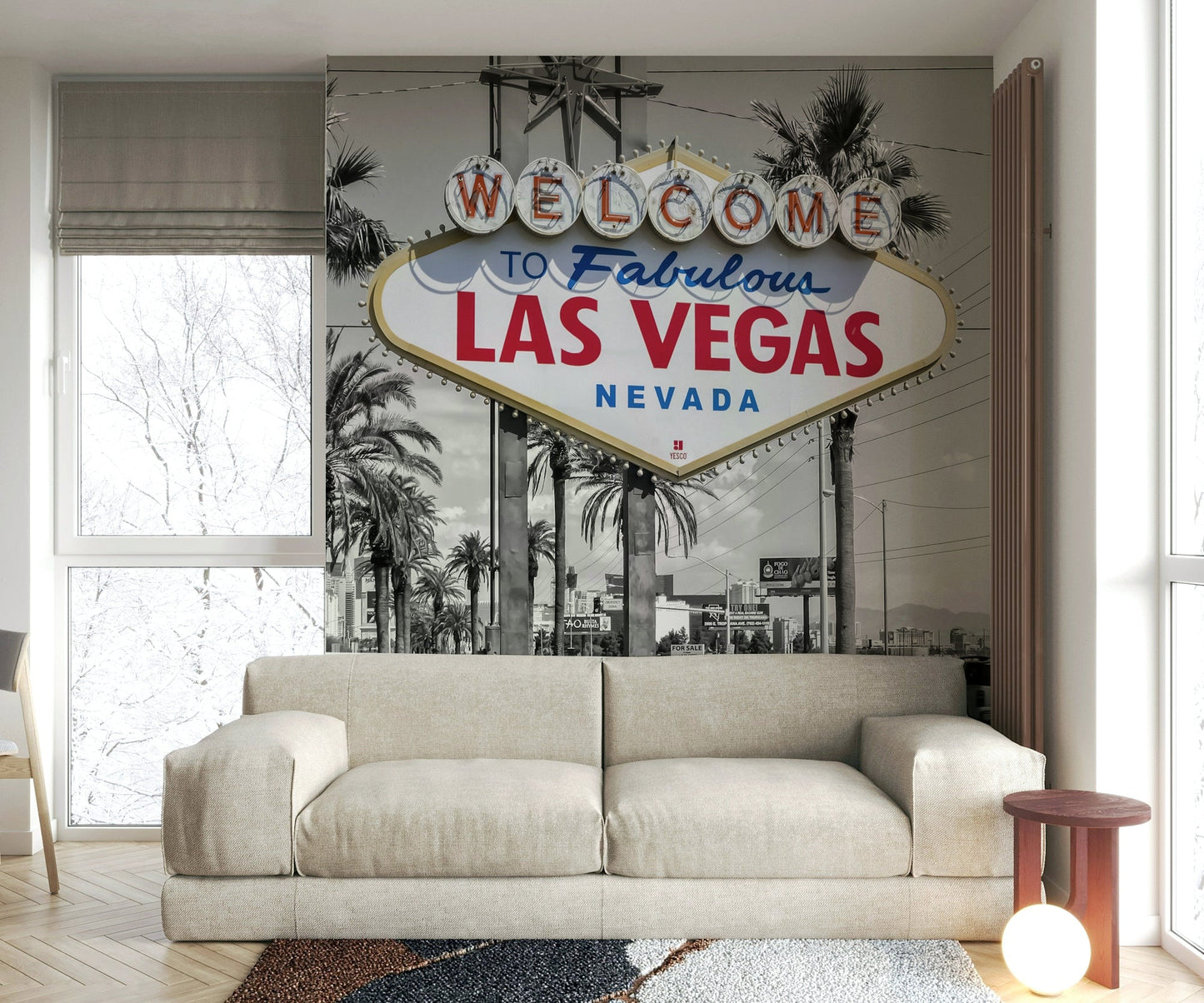Retro Las Vegas sign mural with modern color twist

