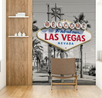 Iconic LAS VEGAS sign mural in bright colors

