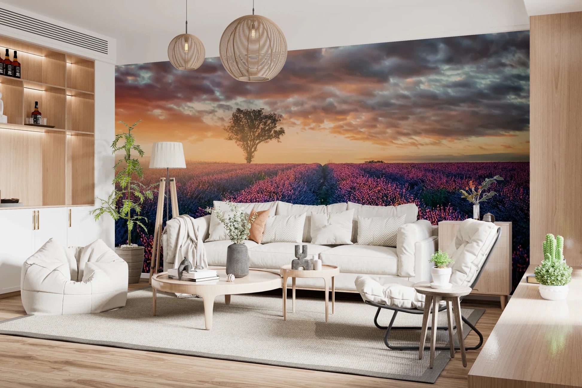 Panoramic lavender fields fill feature wall mural