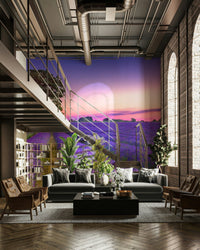 Golden hour over lavender field mural for a soothing space.

