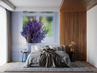 Country inspired Lavender in a Vase bucket placed on white marble surface.