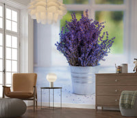 Lavender in a Vase wallpaper featuring beautiful purple flowers by window light.