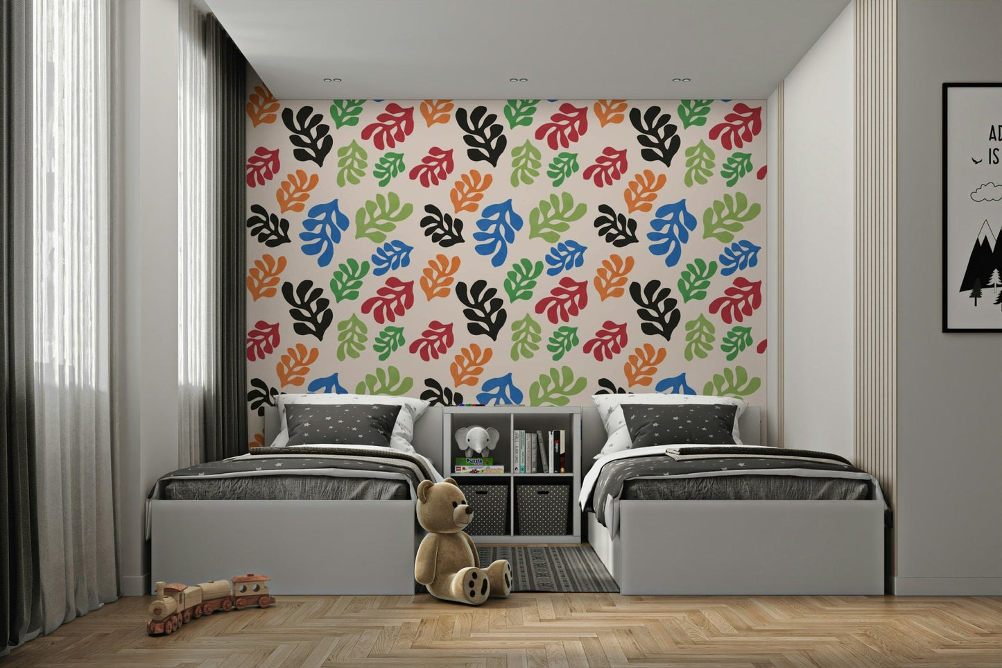 A wallpaper with a collage of different leaves.

