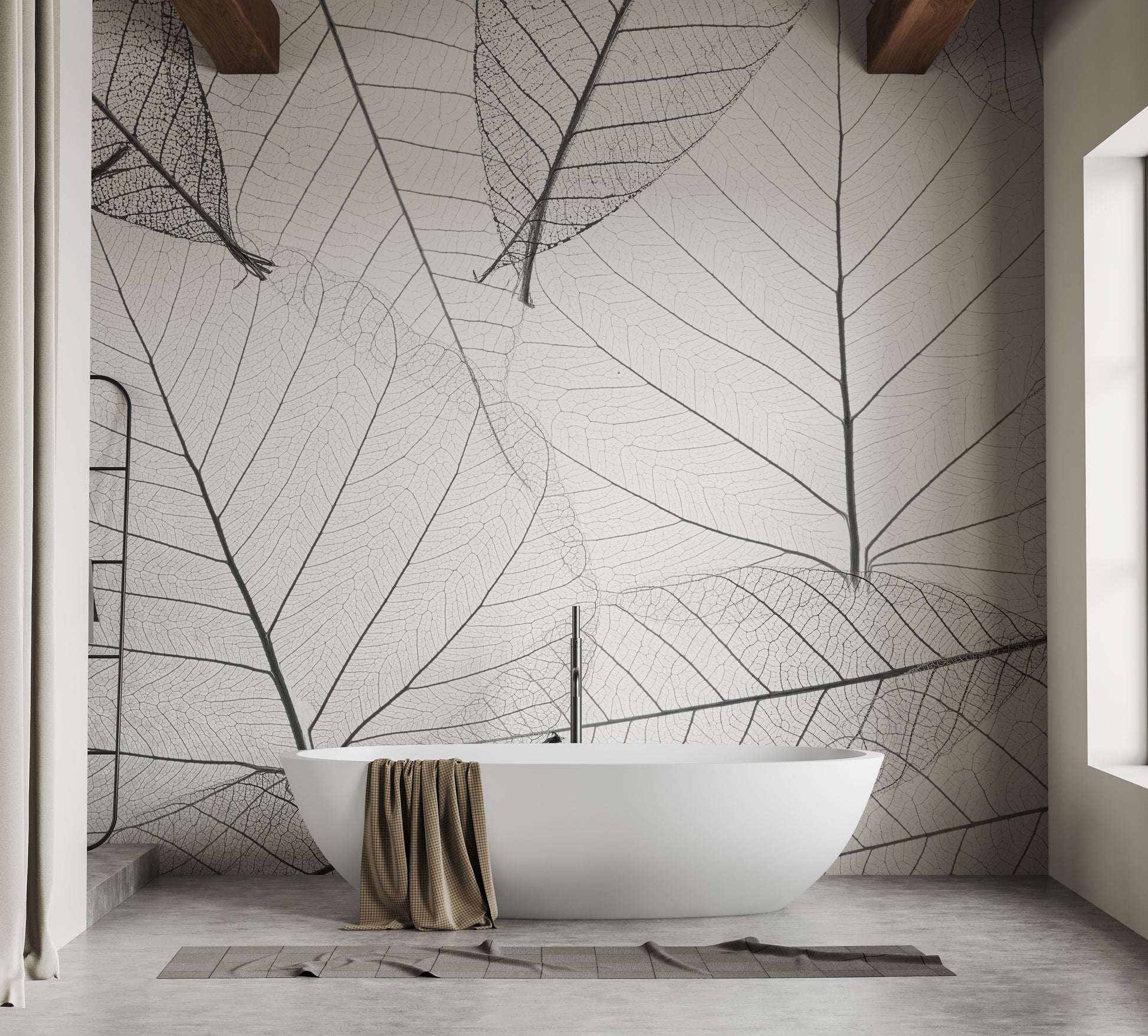 Black & White Large Veins Leaves Wallpaper Mural - Giffywalls
