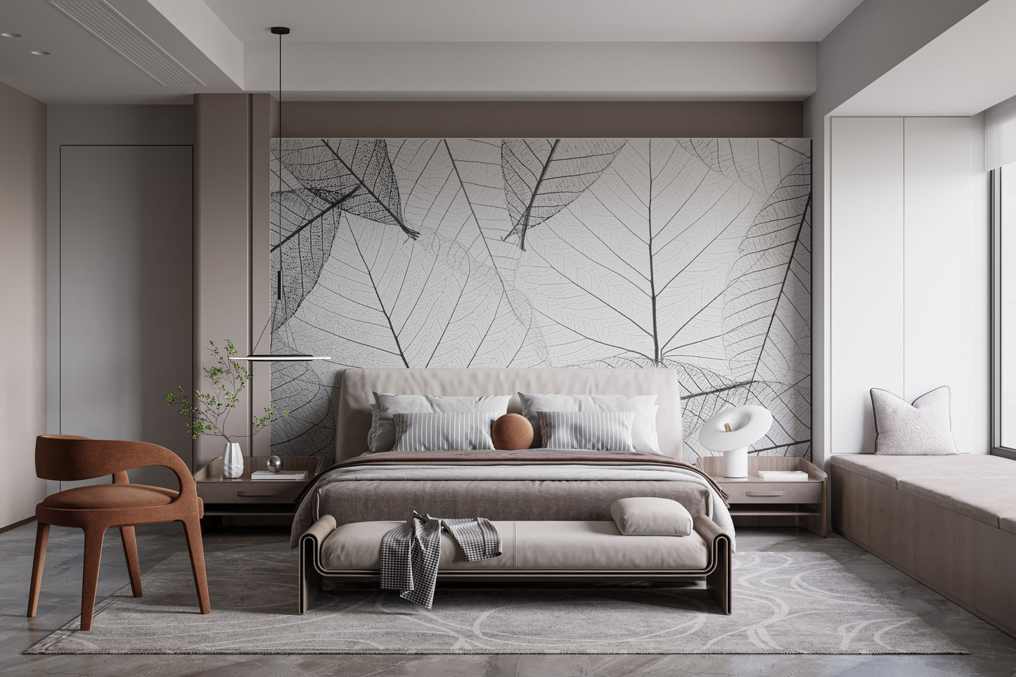 Black & White Large Veins Leaves Wallpaper Mural - Giffywalls
