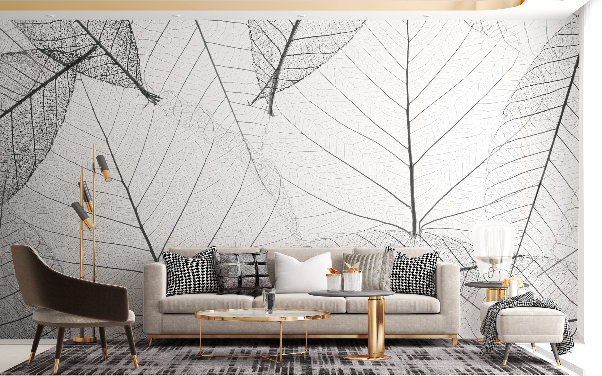 Black & White Large Veins Leaves Wallpaper Mural - Giffywalls
