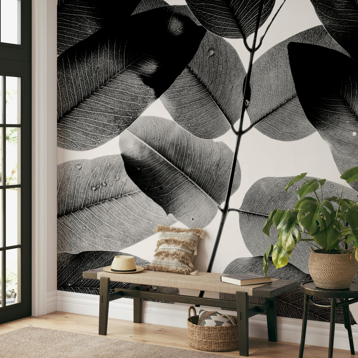 A peaceful nature abstract mural on decorative wallpaper.

