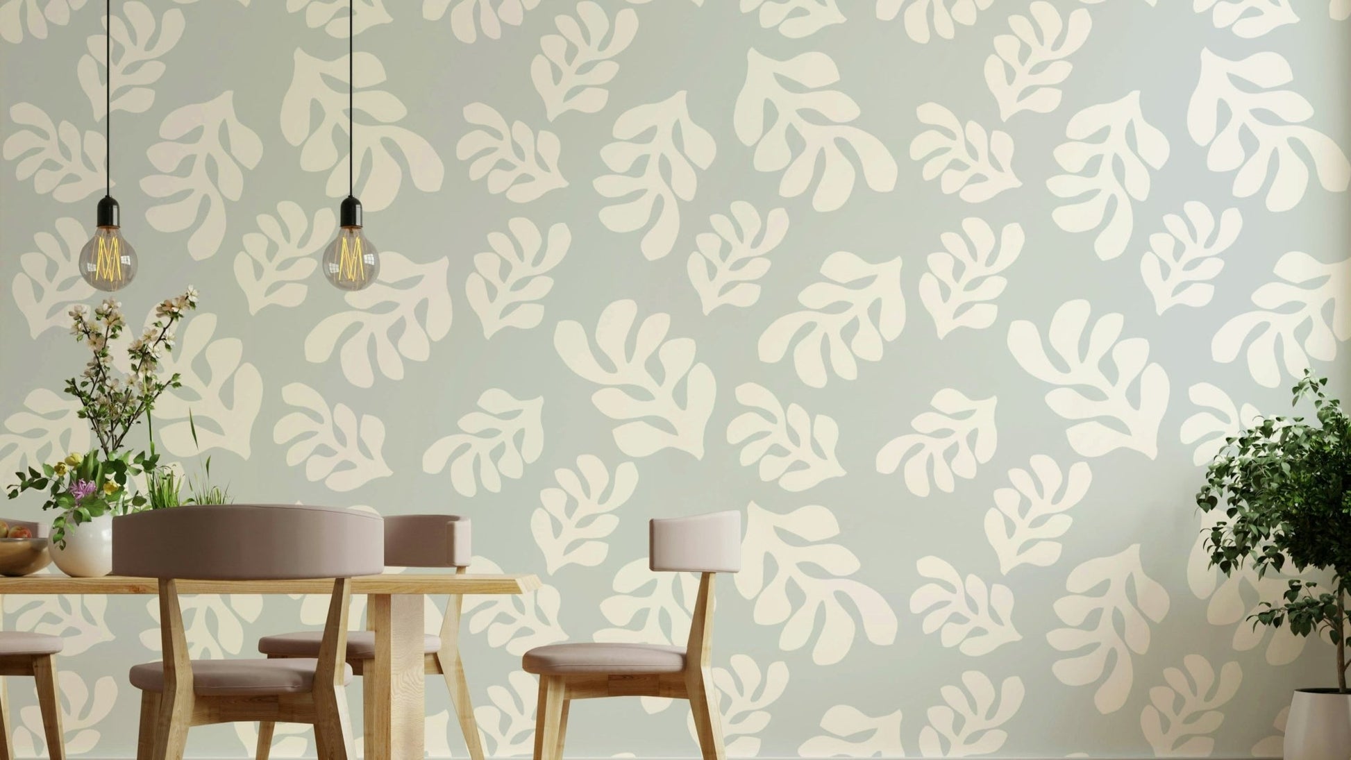 The design features various types of leaves and foliage.

