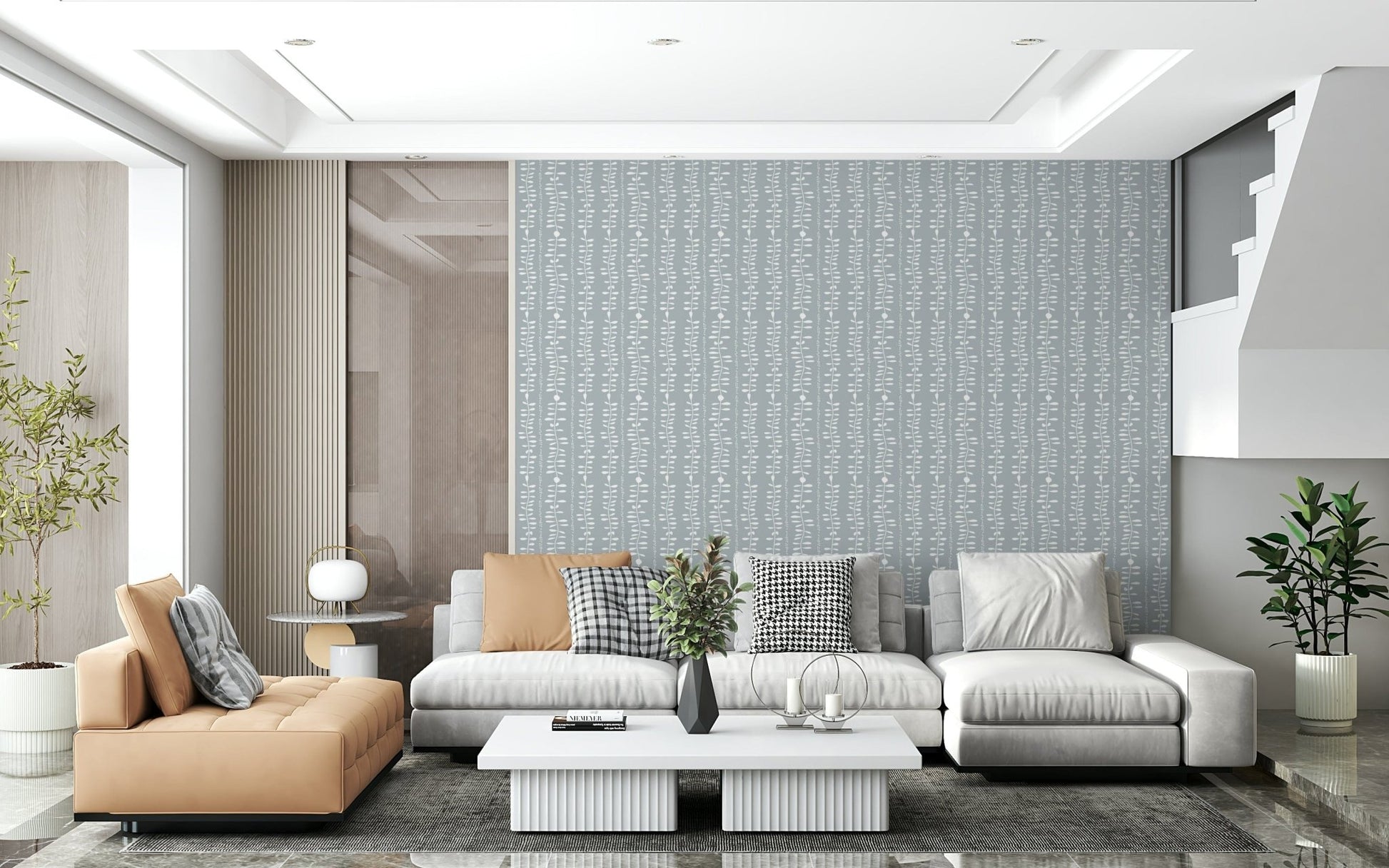 Vertical foliage trail Leaves Cascade wall mural art.