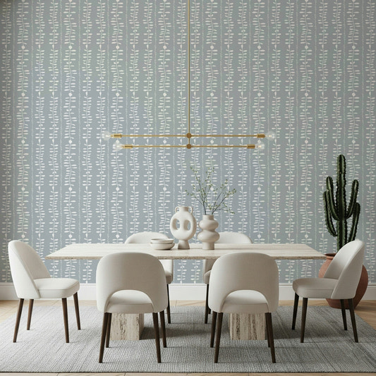Leaves Cascade wall mural featuring white whimsical vines.