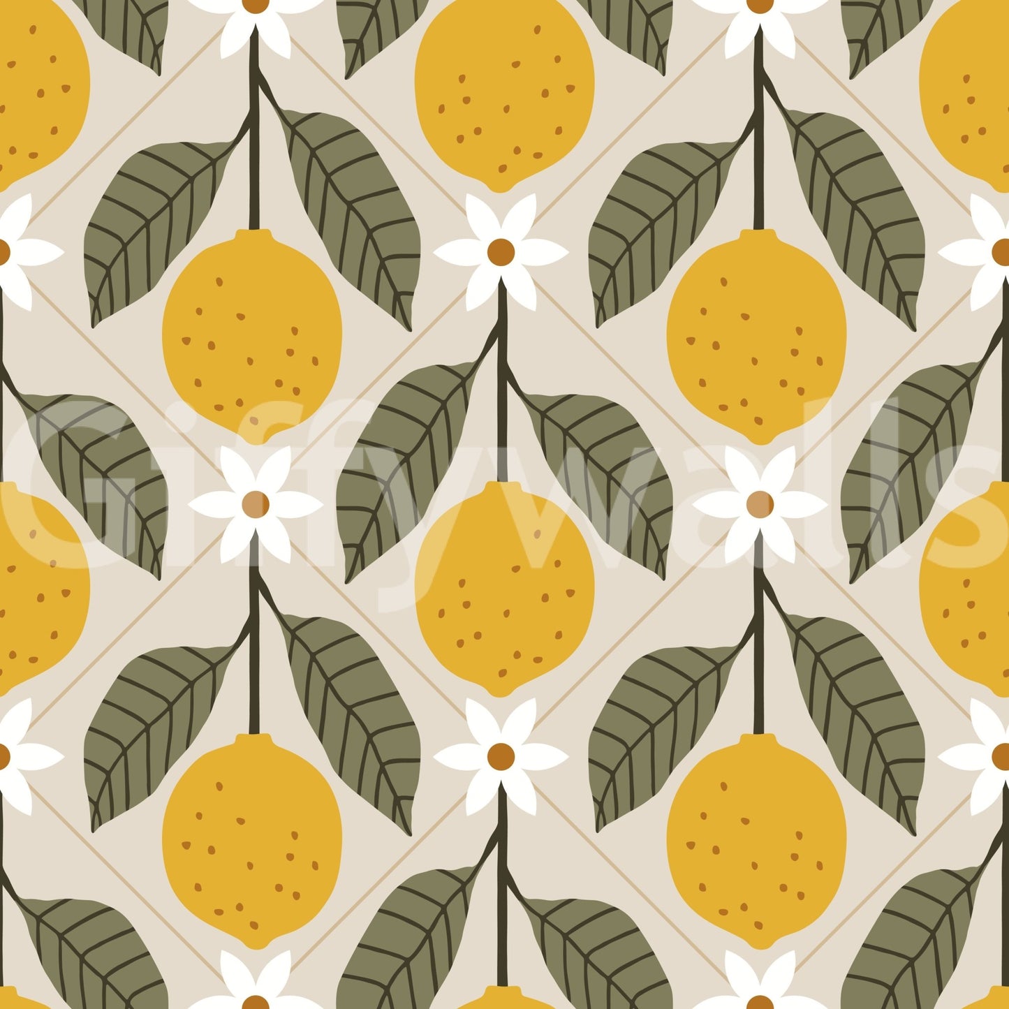Lemon grove faux tile wallpaper for a sunny atmosphere

