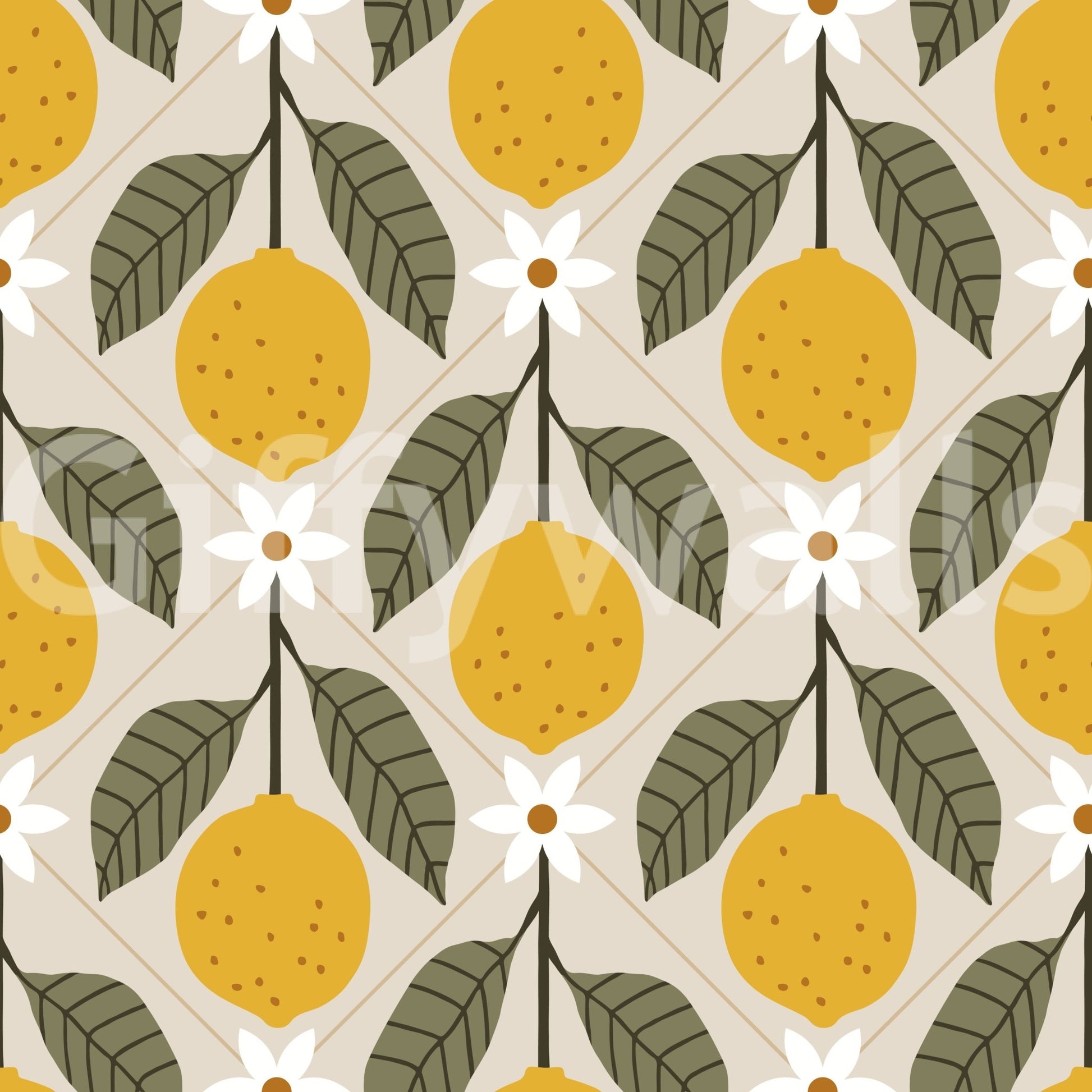 Lemon grove faux tile wallpaper for a sunny atmosphere

