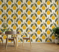 Lemon Grove faux tile wallpaper with yellow accents

