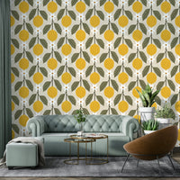 Beautiful lemon grove faux tile wallpaper for vibrant rooms

