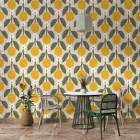Vibrant lemon grove faux tile wallpaper for fresh decor

