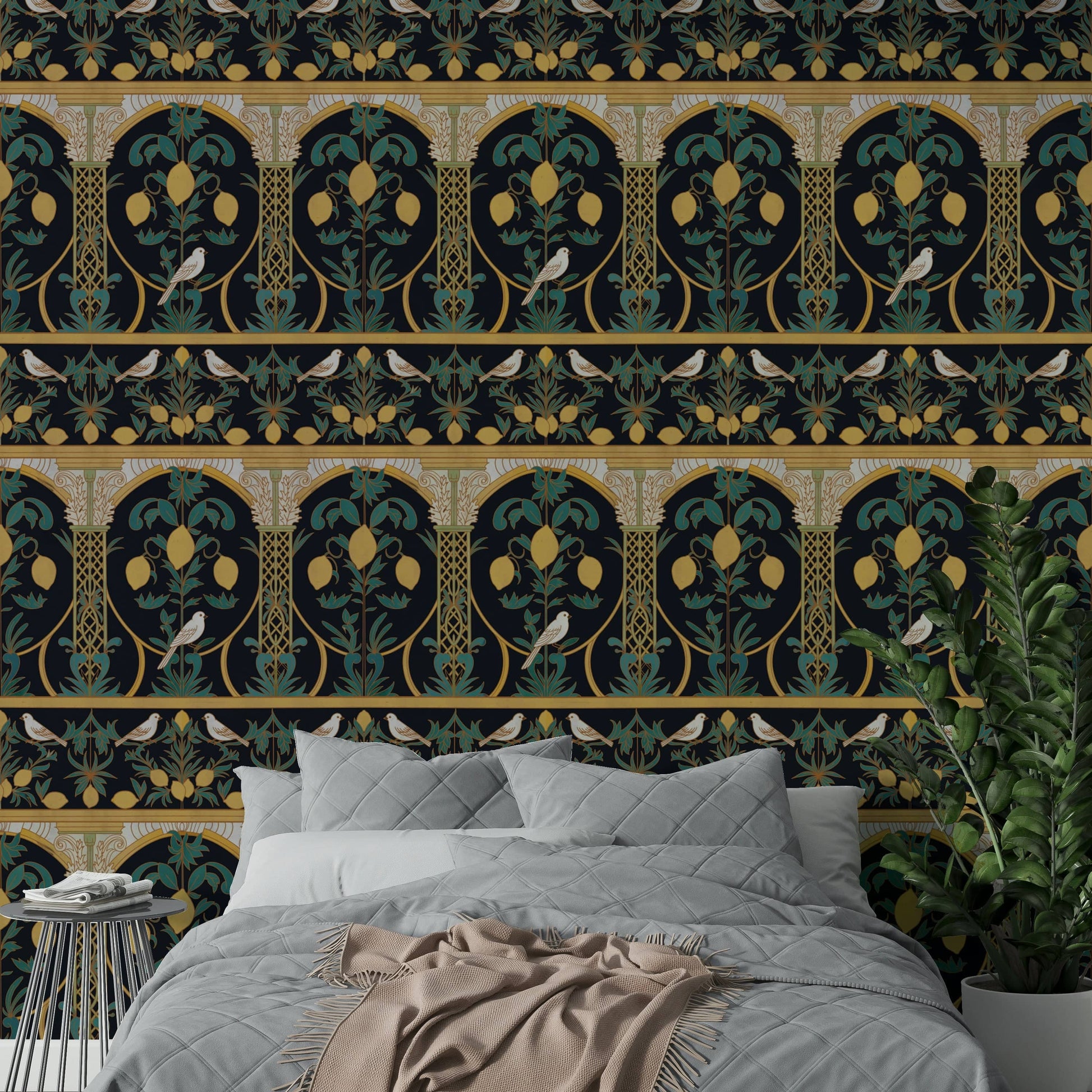 An artistic citrus grove mural for home decor.

