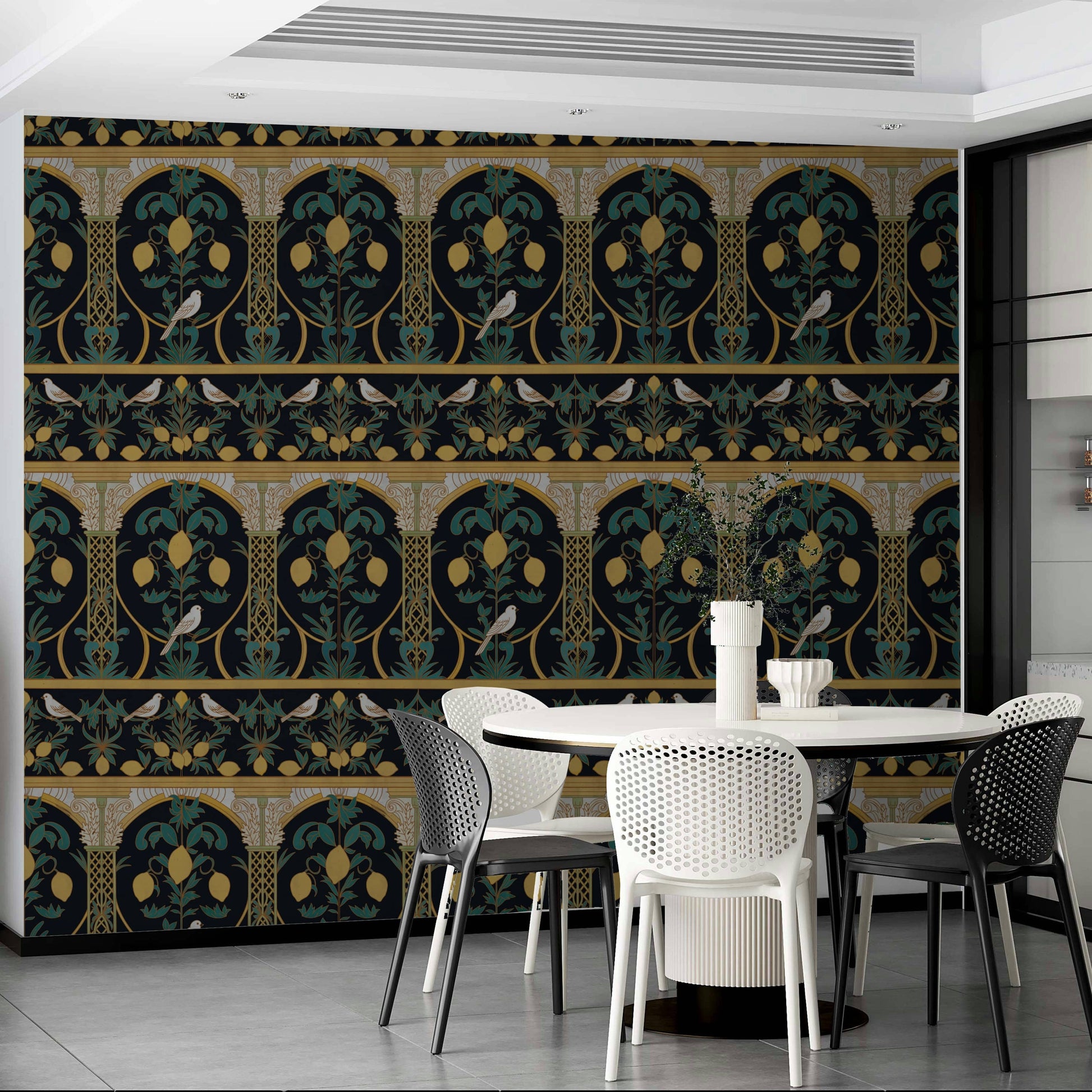 A contemplative night garden wallpaper mural for a feature wall.

