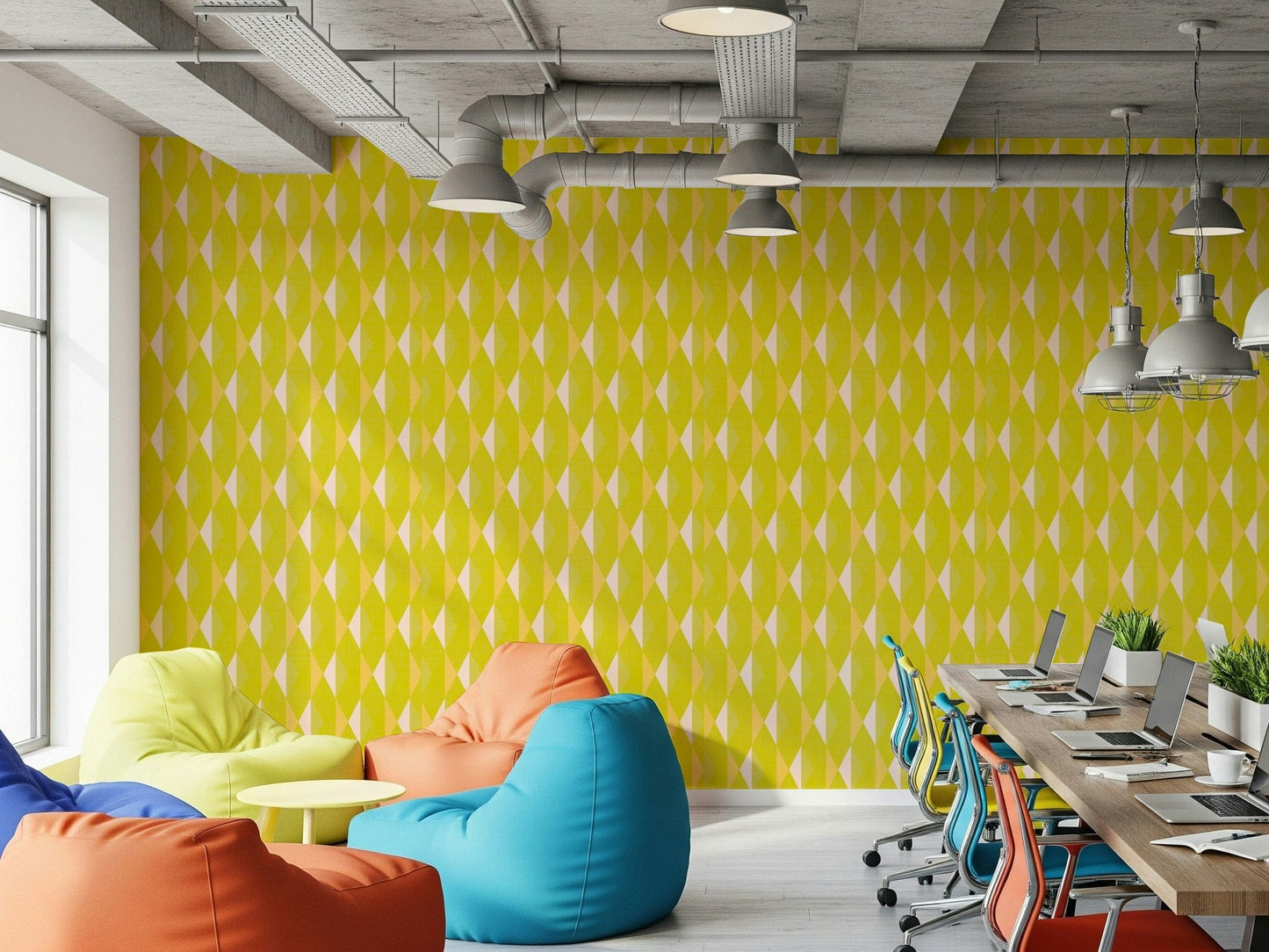 Decorative geometric wall mural for sunny interiors.