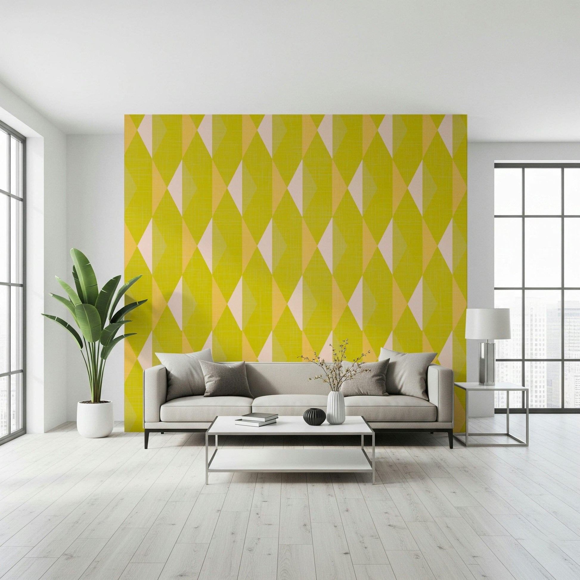 Captivating bold geometric Lemon Rhombus office mural.