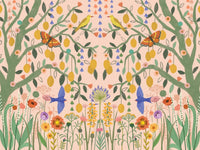 Lemon Trees Wall Mural in an open plan living space with coastal inspired furniture.