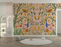 Botanical citrus pattern for a modern kitchen with white cabinetry and minimalist styling.