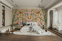 Large scale lemon branch mural for a creative studio with high ceilings and white walls.