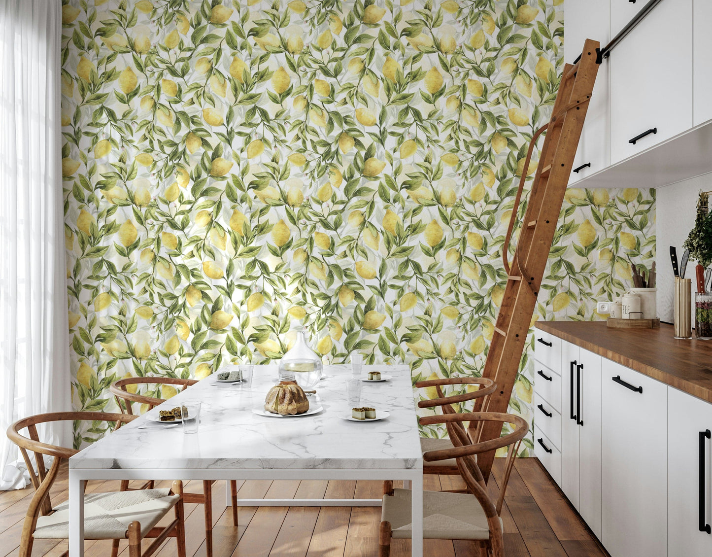 Lemon Grove Dreams wallpaper artistic botanical print accent wall.