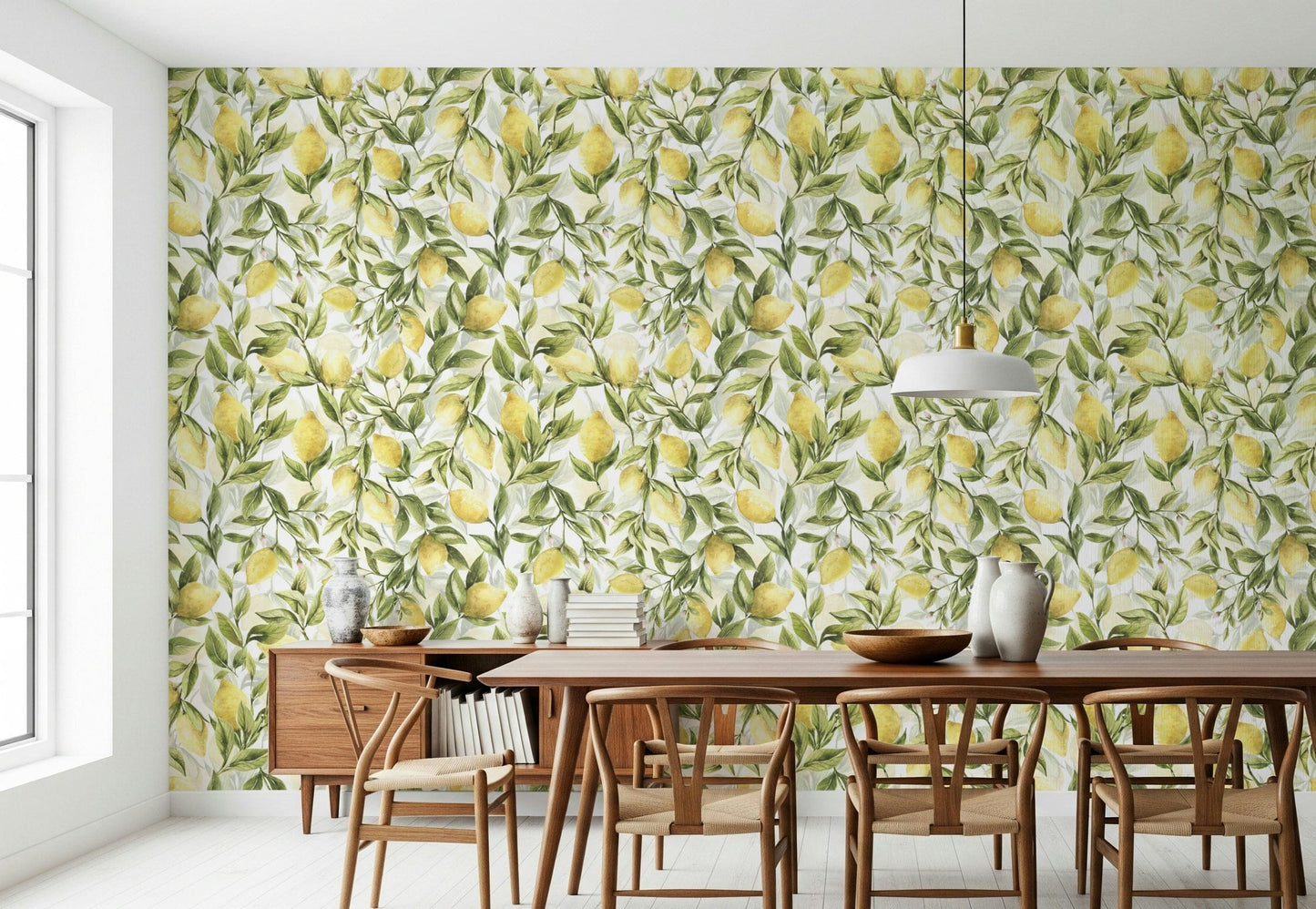 Sunshine Lemon Grove Dreams mural kitchen motif invigorating cheerful print.