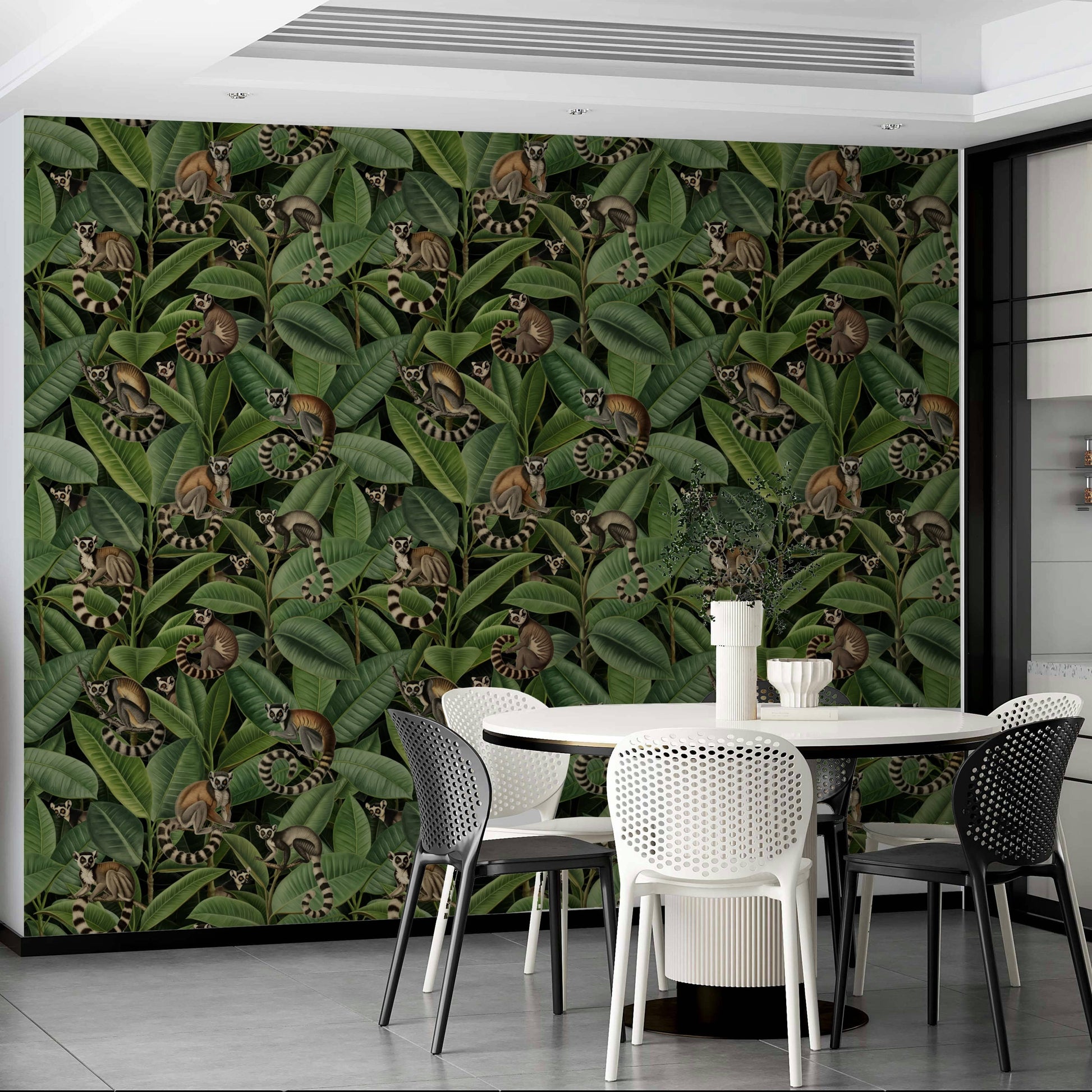 The colors are a mix of vibrant greens, browns, and possibly other tropical colors.
