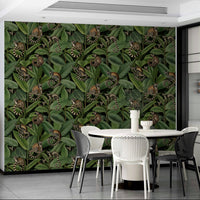 The colors are a mix of vibrant greens, browns, and possibly other tropical colors.
