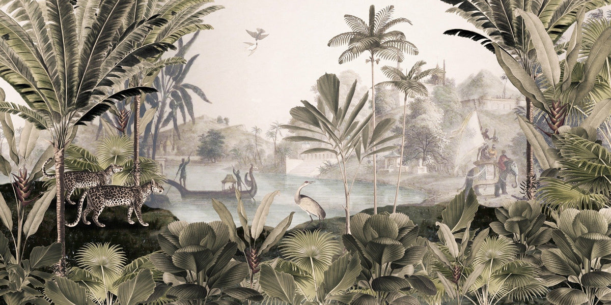 Leopard Landscape with sepia color Jungle wallpaper murals in your room