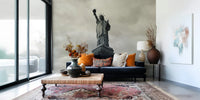 Monochrome Statue of Liberty wall mural in modern living room.