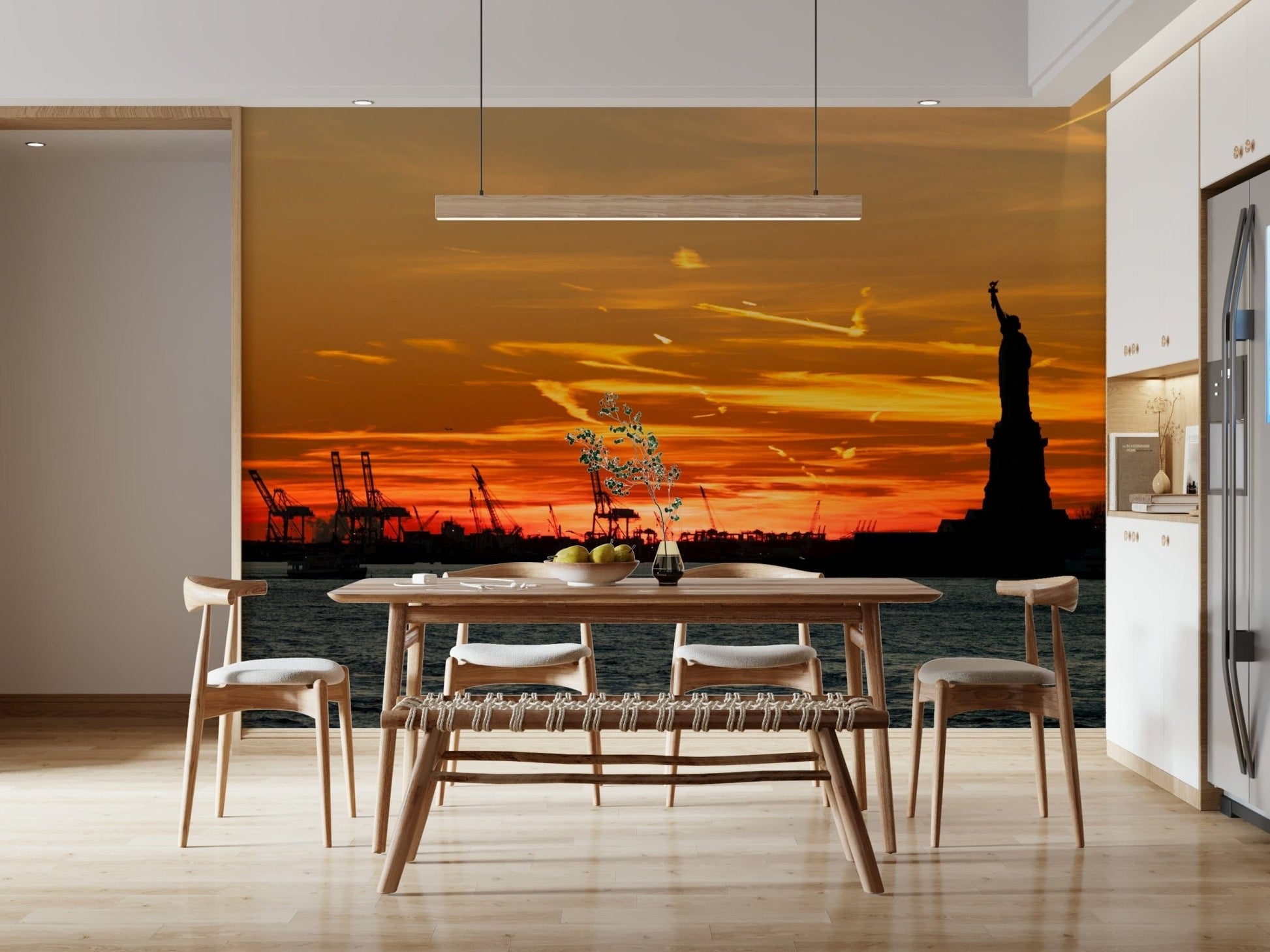 Patriotic statue silhouette Liberty Sunset dramatic wall mural.