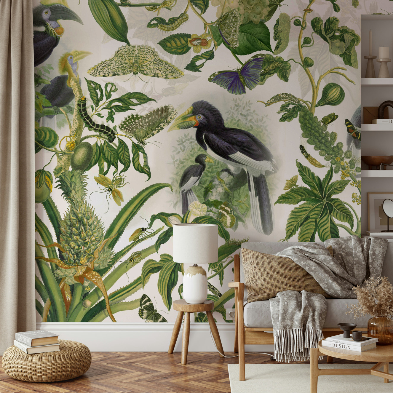 Tropical wall mural with leaves

