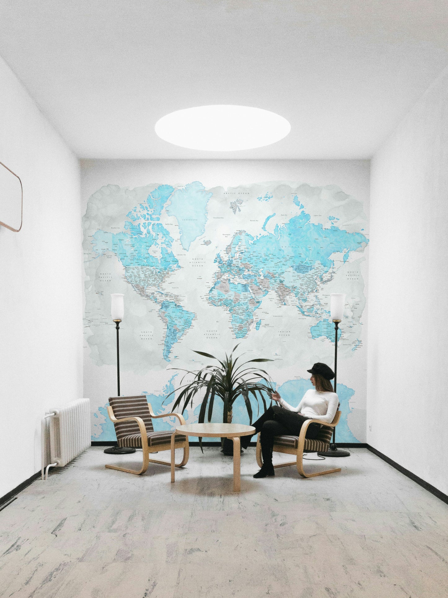 Calming blue watercolor wallpaper with global design

