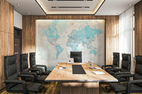 Peel and stick light blue map mural for interiors

