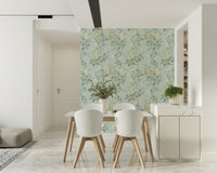 Soft Pastel Leaves and Flowers Wallpaper – Serene botanical mural with gentle pastel hues for a calm, refreshing look.