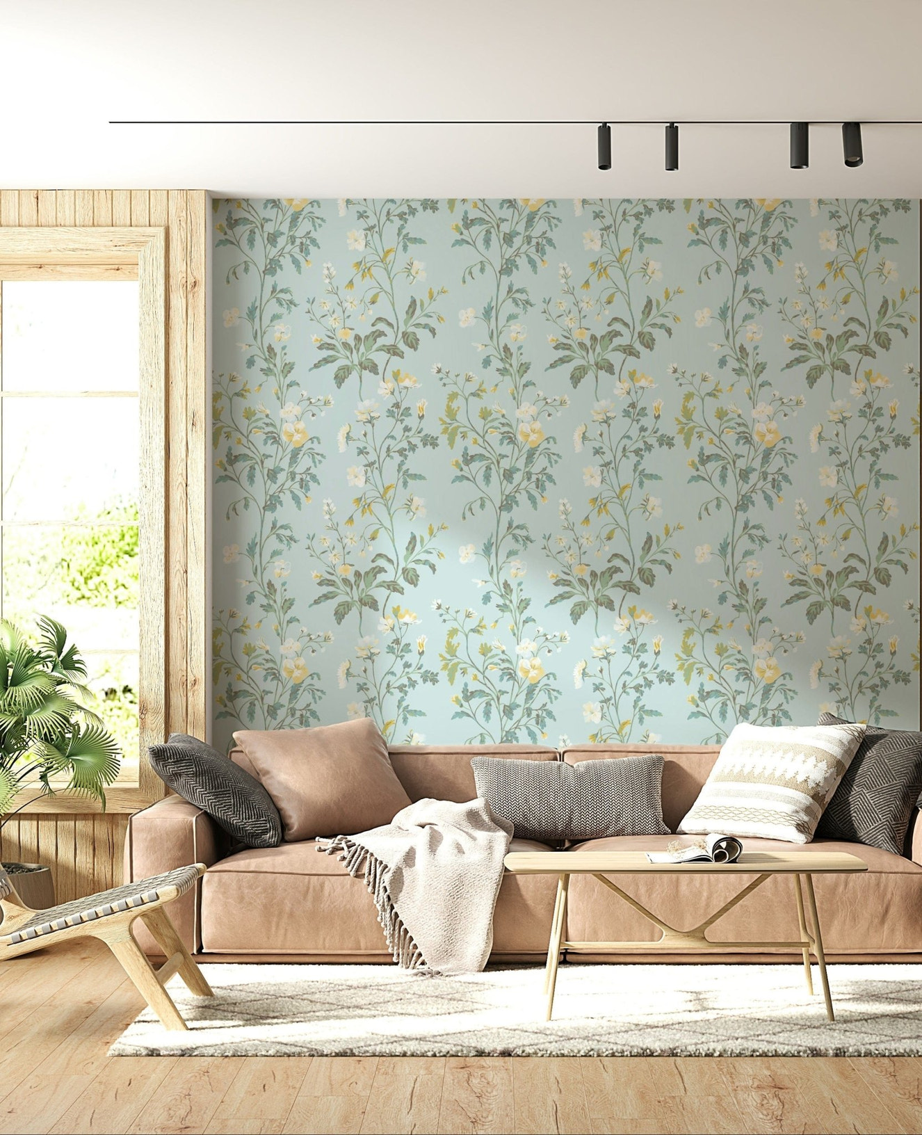 Light Pastel Botanical Dream Wallpaper – Soft pastel botanical design with delicate leaves and flowers for a dreamy, serene interior.