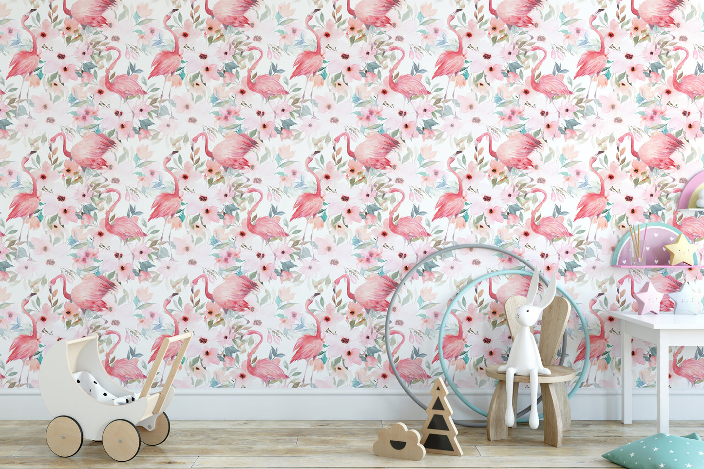 Flamingo wallpaper for soft pink walls
