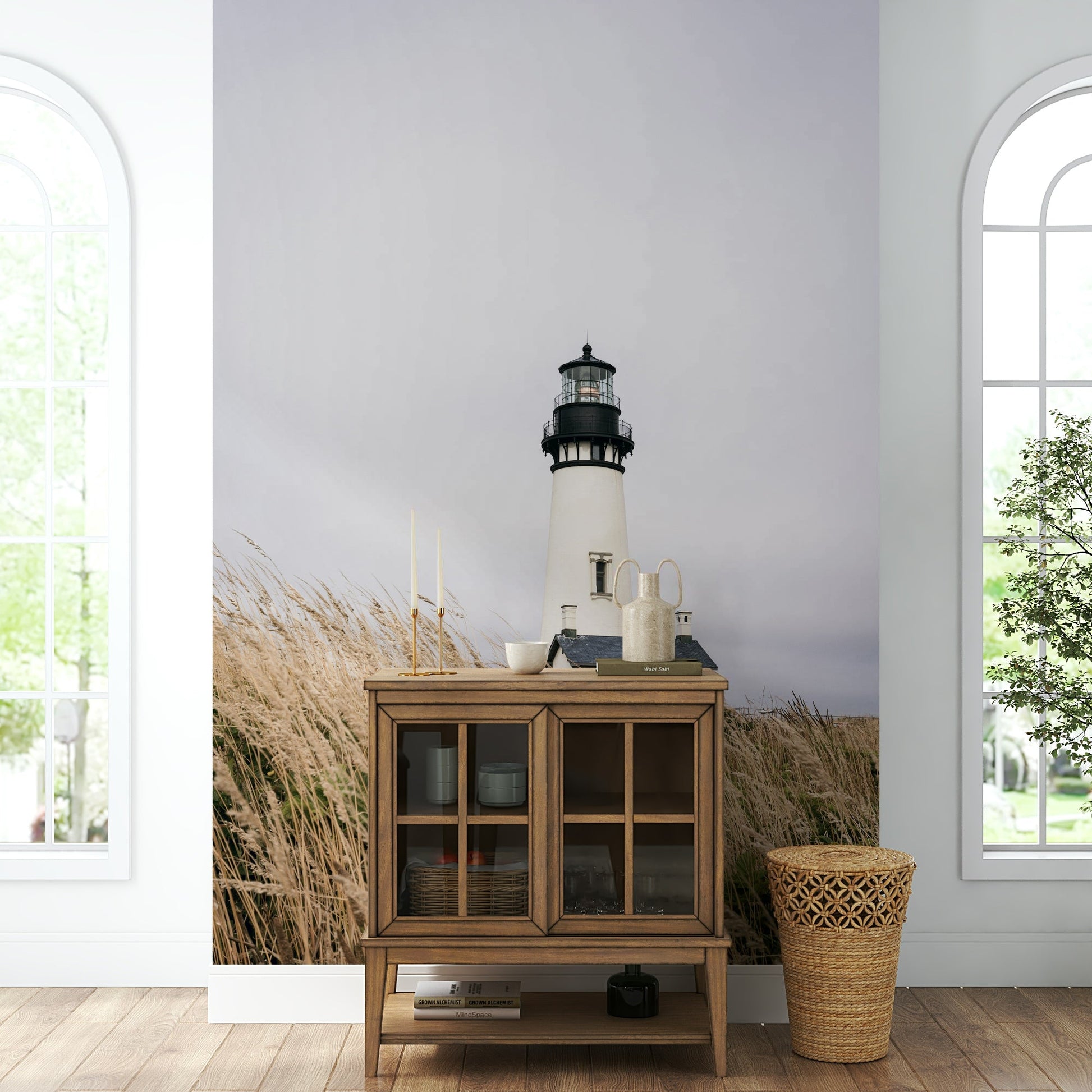 Serene coastal landscape.

