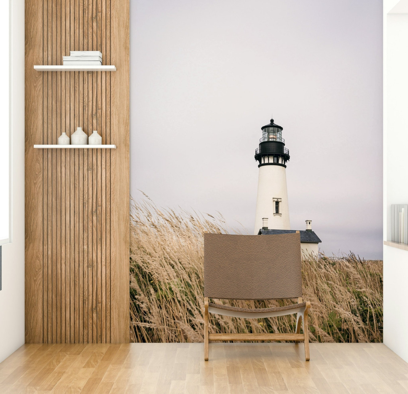 Majestic lighthouse on a coast.

