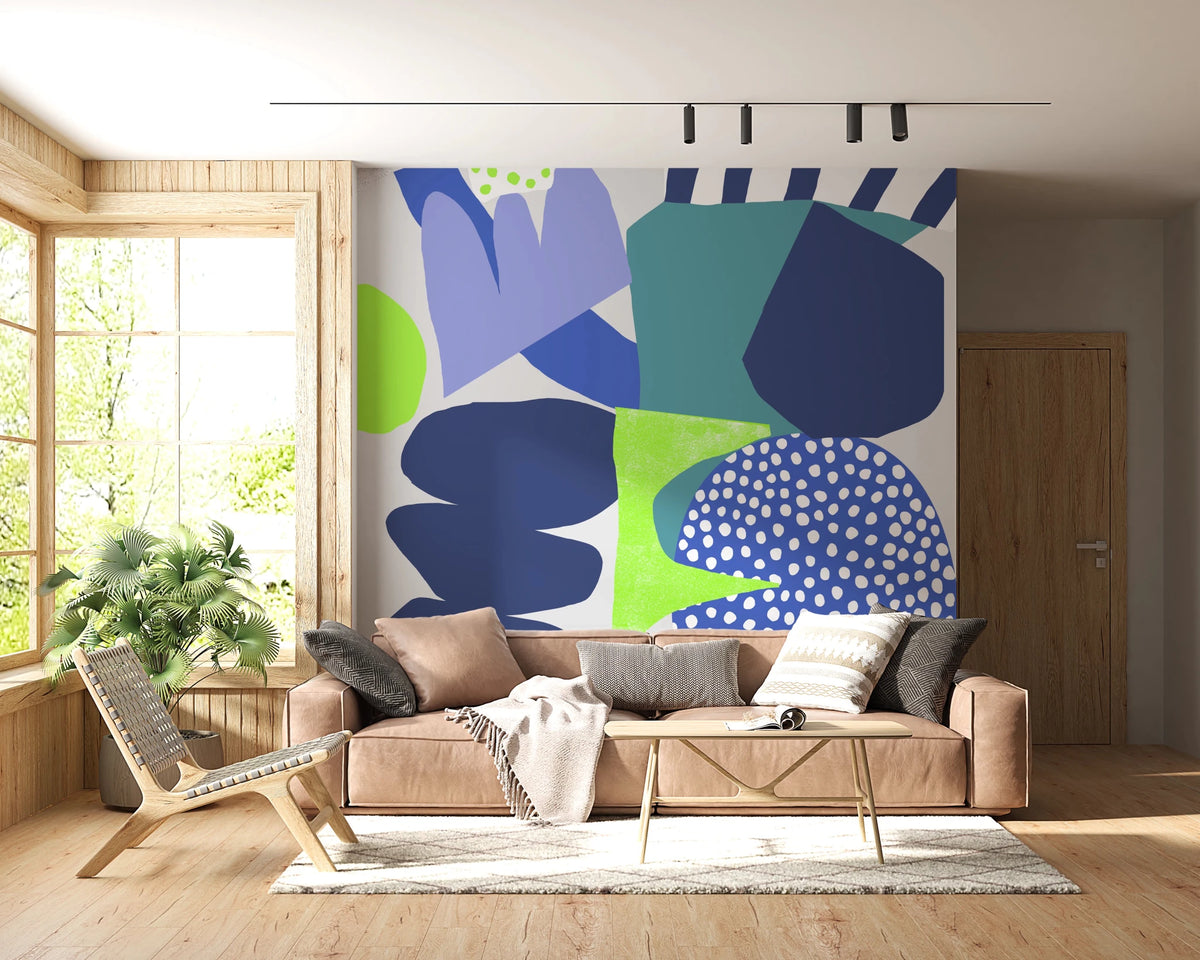 Blue Mural Patterns Lil Blue Wall Mural - Modern Abstract Geometric Art | UK