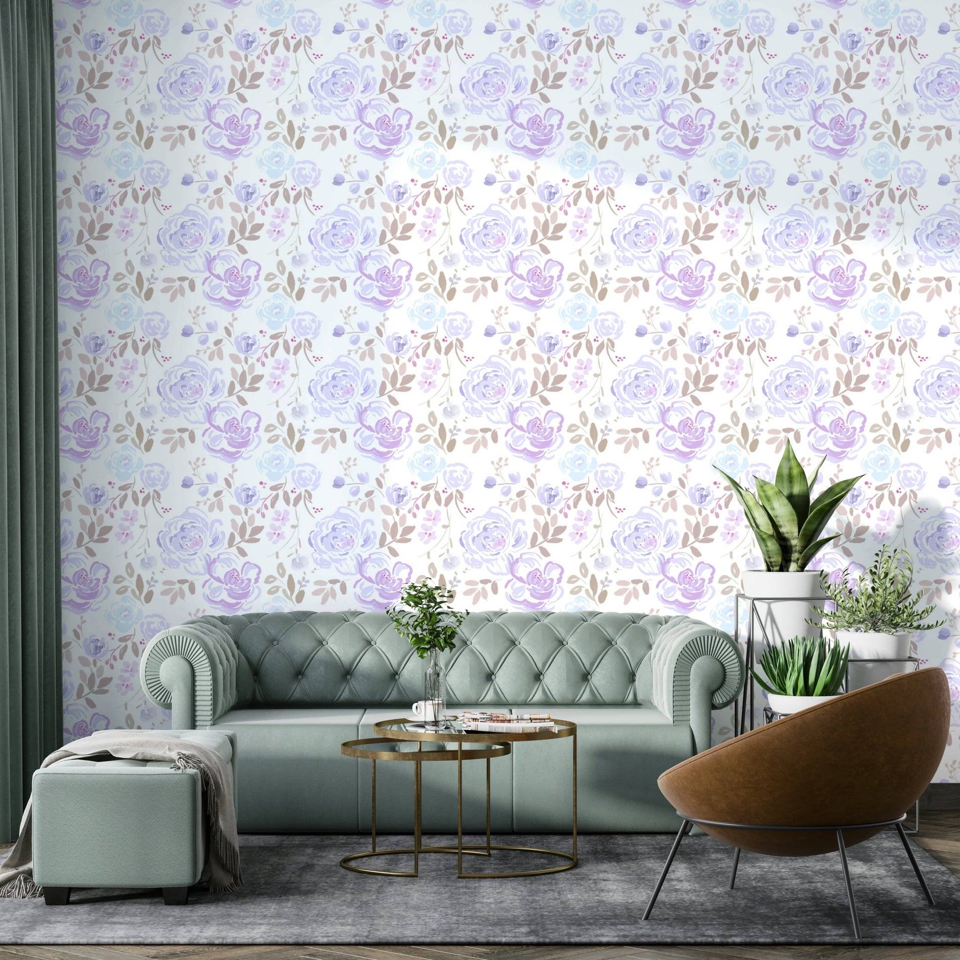 A beautiful modern art wall mural of delicate flowers.

