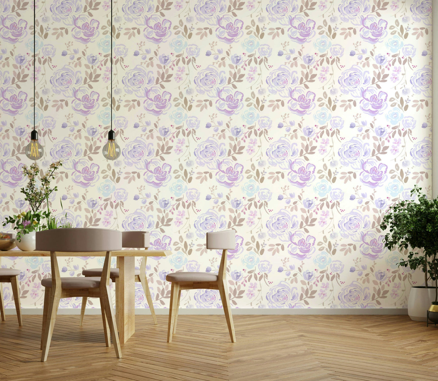 A peaceful flower pattern mural on decorative wallpaper.

